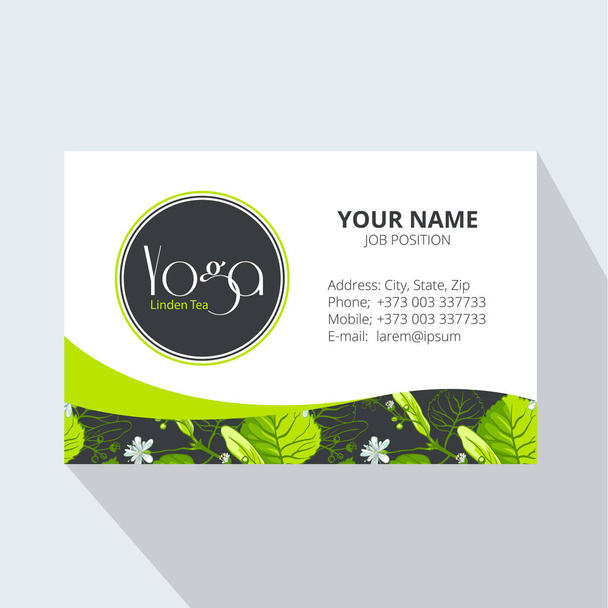Yoga Linden Tea Corporate Business card with Linden leaves and flowers. Tea Branding Element for design invitations, gift cards, flyers and brochures.   - Вектор, зображення