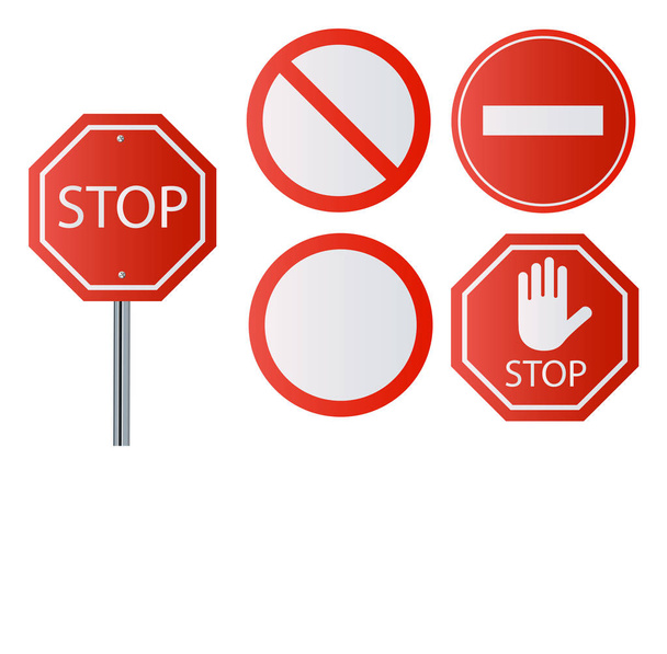 Stop signs collection in red and white, traffic sign to notify drivers and provide safe and orderly street operation. - ベクター画像