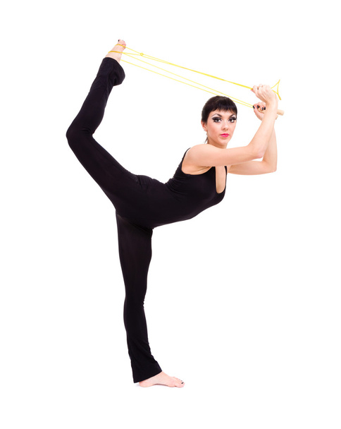 Athlete woman doing stretching with skipping rope - Φωτογραφία, εικόνα
