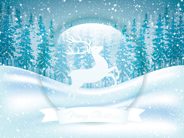 Χριστουγεννιάτικη κάρτα με το βράδυ χειμώνα σε τόνους του μπλε, εικονογράφηση διάνυσμα - Διάνυσμα, εικόνα
