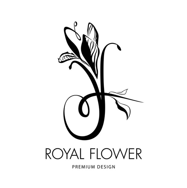 Elements of monogram design, royal flower, isolated on white background. Calligraphic elegant logo design. Letter R. Business sign, person, label, icon, flower shop, boutique hotel. - Vector, Image