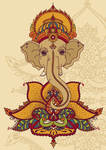 Lord Ganesha and lotus flower, can be used as card for celebration Ganesh Chaturthi, vector illustration - Вектор,изображение
