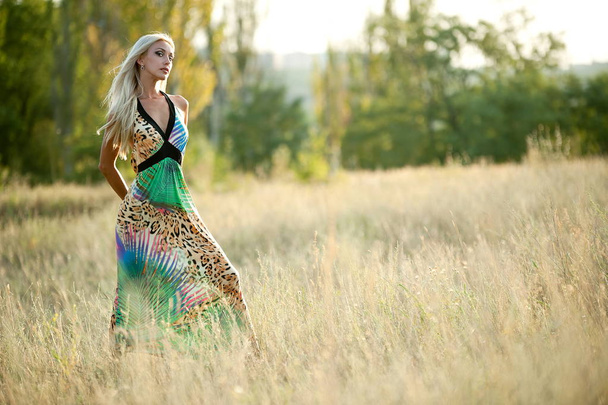 Красива сексуальна блондинка позує в траві
 - Фото, зображення