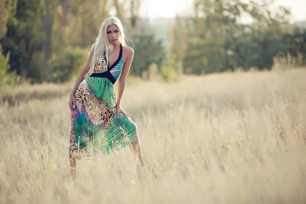 Beautiful sexy blonde girl posing in the grass - Foto, immagini