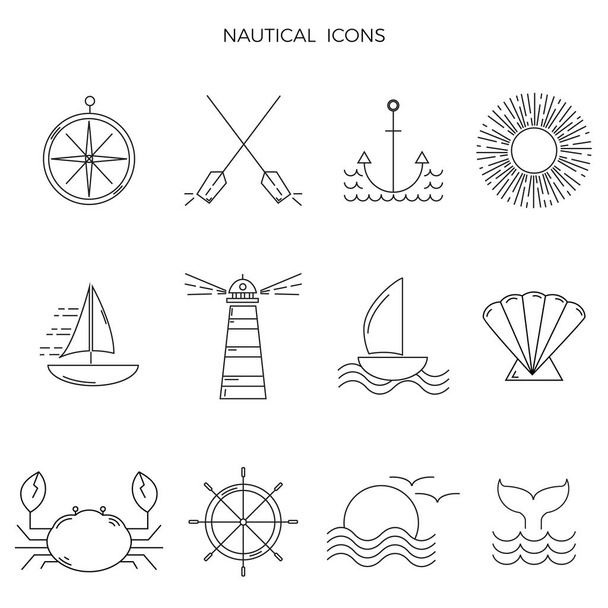 Set of nautical graphic icons in thin line style. - Wektor, obraz