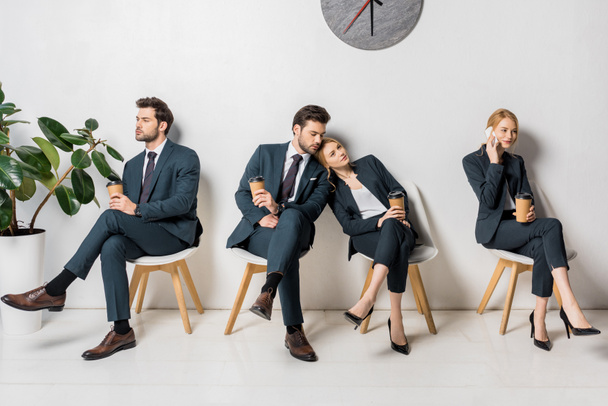 collage of business people in various poses waiting in queue - Zdjęcie, obraz