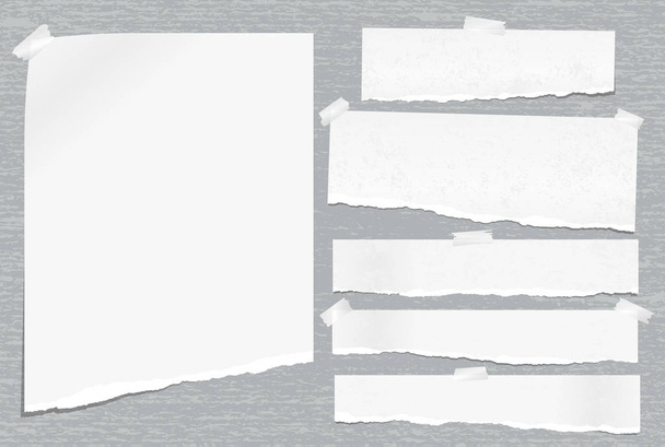 Papel de cuaderno rasgado blanco, tiras de papel de nota rasgada pegadas sobre fondo gris manchado. Ilustración vectorial
 - Vector, imagen