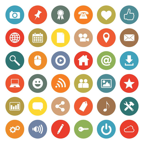 Vector high quality collection of 36 social media & web related buttons isolated on white background - Vector, Image