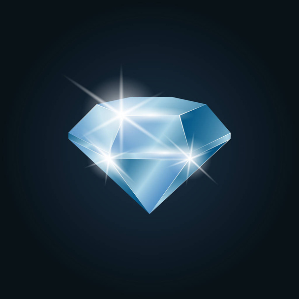 Diamond gemstone shining. Isolated object on a dark background, vector illustration - Vector, Image