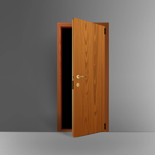 Реалистичная векторная иллюстрация открытой классической деревянной двери
 - Вектор,изображение