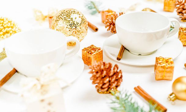 cup of hot coffee on a christmas holiday table. holidays and events - Photo, Image
