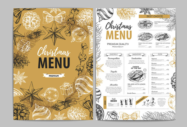 Hand drawing Christmas holiday menu design. Restaurant menu - Vecteur, image