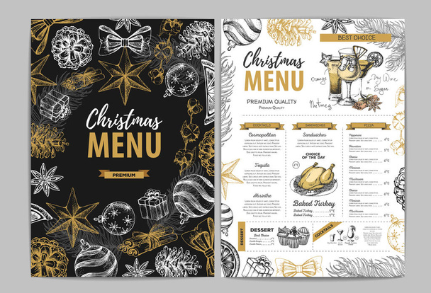 Hand drawing Christmas holiday menu design. Restaurant menu - Vector, Image