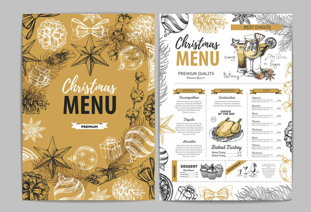 図面のクリスマス ホリデー メニュー デザインを手します。レストランのメニュー - ベクター画像
