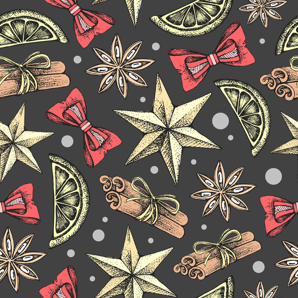 Christmas holiday hand drawing seamless pattern. Christmas attributes background - Vektori, kuva