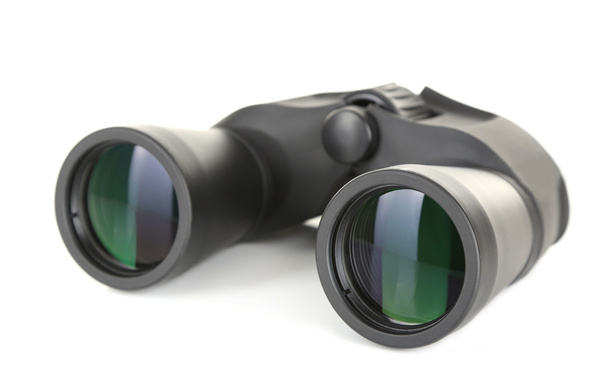 Black modern binoculars isolated on white - Фото, изображение