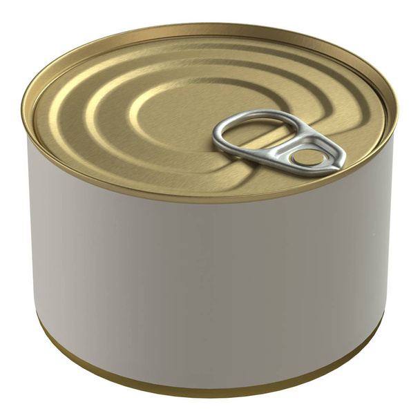 Food tin can with ring mockup 3D rendering isolated on white background - Fotoğraf, Görsel