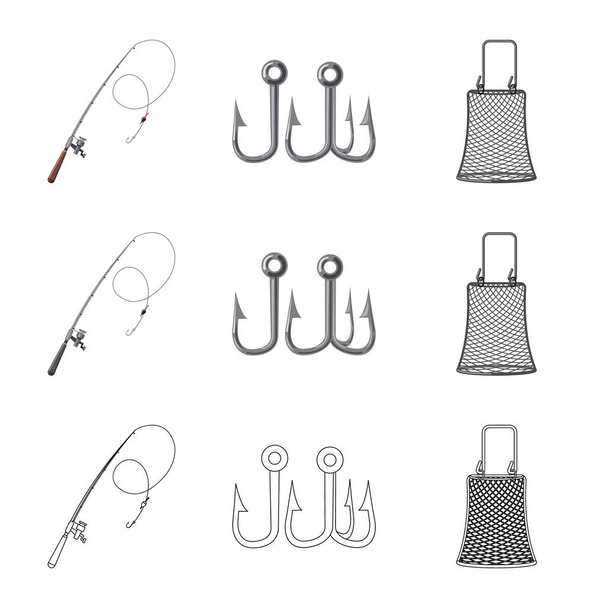 Isolated object of fish and fishing symbol. Set of fish and equipment stock vector illustration. - Vektori, kuva