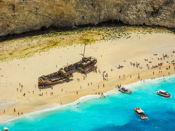 View from the top of the paradise Shipwreck Beach, Zakynthos Island, Greece. - Photo, Image