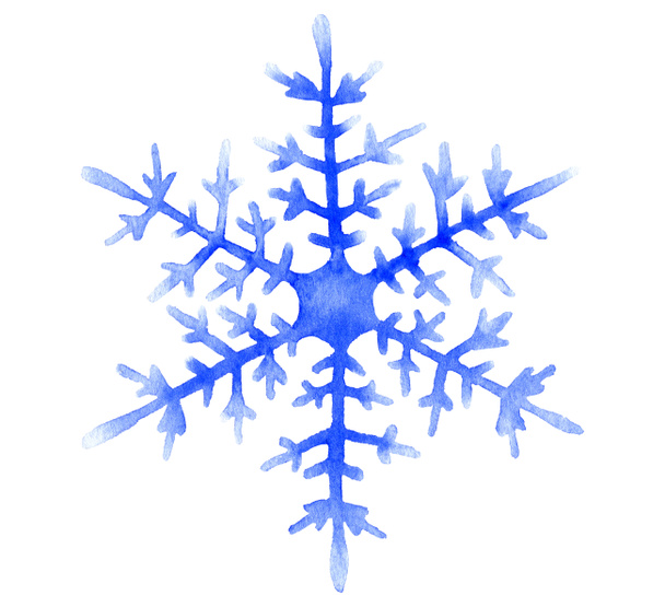 Snowflake hand drawn in watercolor isolated on a white background - Photo, Image