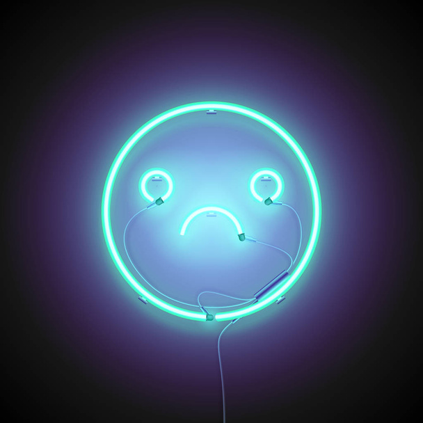 Неоновый знак. Retro neon Sad Smile вывеска на темном фоне. Ready for your design, icon, banner. Векторная иллюстрация
. - Вектор,изображение