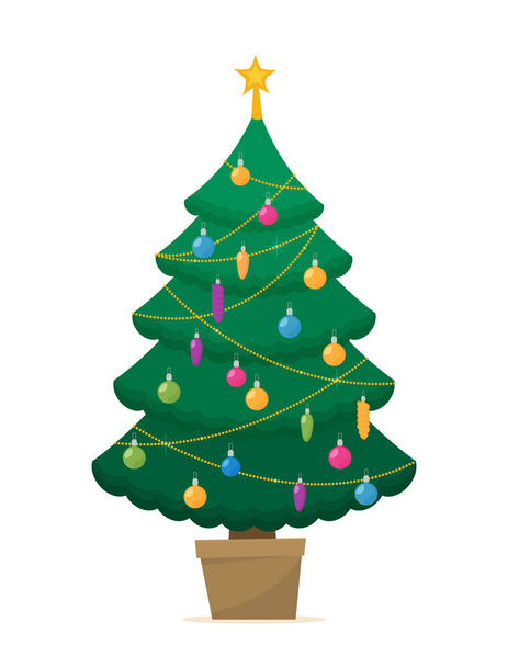 vektoros illusztráció díszített örökzöld fa, karácsonyi concept - Vektor, kép