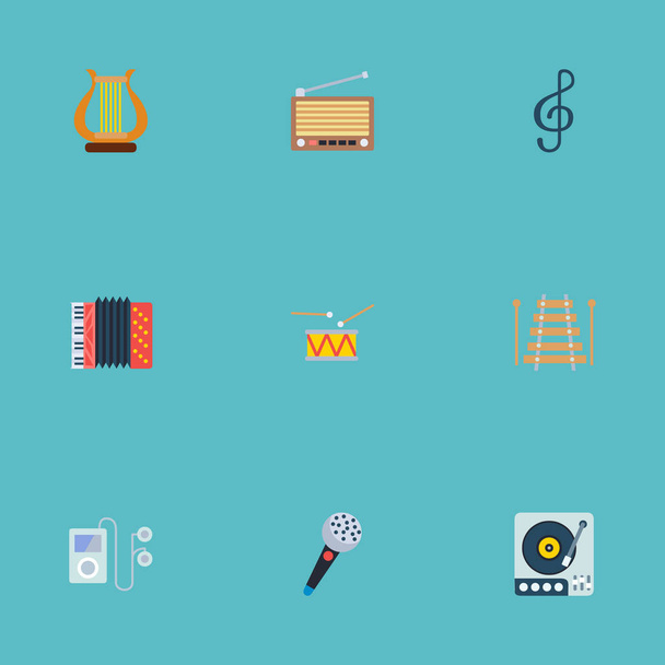 Conjunto de iconos de música símbolos de estilo plano con gramófono, xilófono, dispositivo de audio y otros iconos para el diseño del logotipo de su aplicación móvil web
. - Foto, Imagen