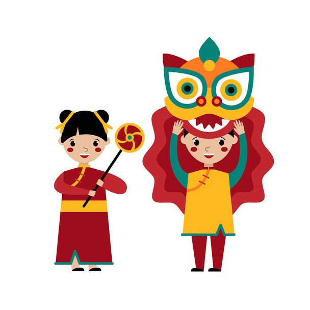 Chinese traditional lion dance - Vector, Image