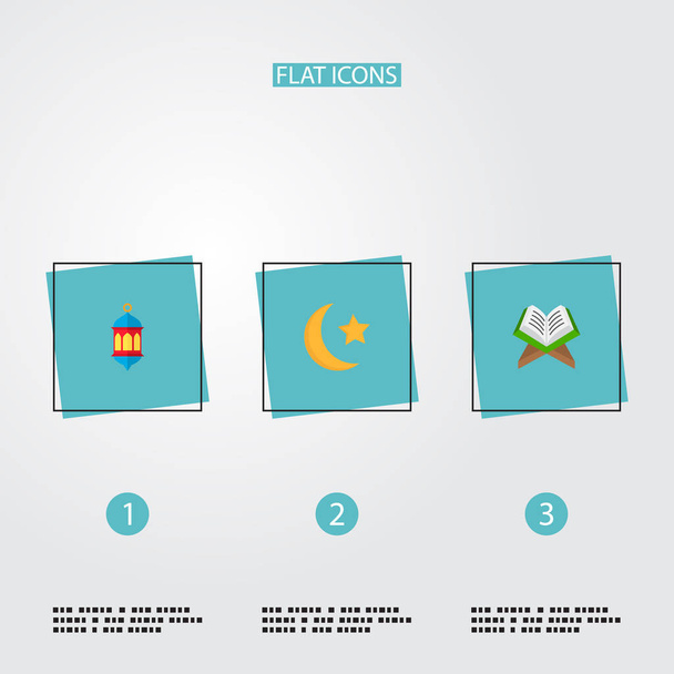 Set of religion icons flat style symbols with ramadan moon, koran, lantern and other icons for your web mobile app logo design. - Vector, Image