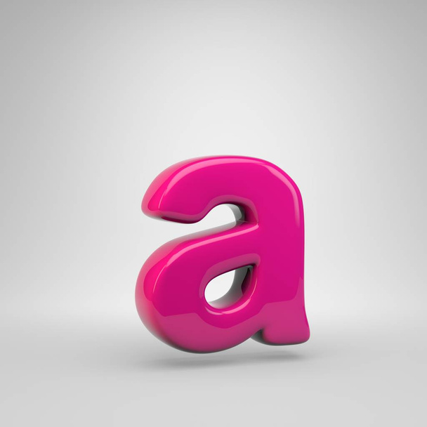 プラスチック ピンク色文字の小文字です。白い背景に分離された 3 d レンダリング光沢のあるフォント - 写真・画像