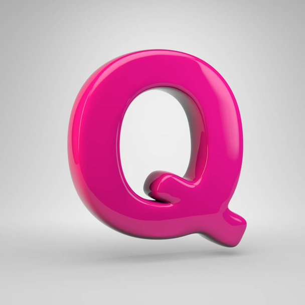 プラスチック ピンク色文字大文字 Q。白い背景に分離された 3 d レンダリング光沢のあるフォント - 写真・画像