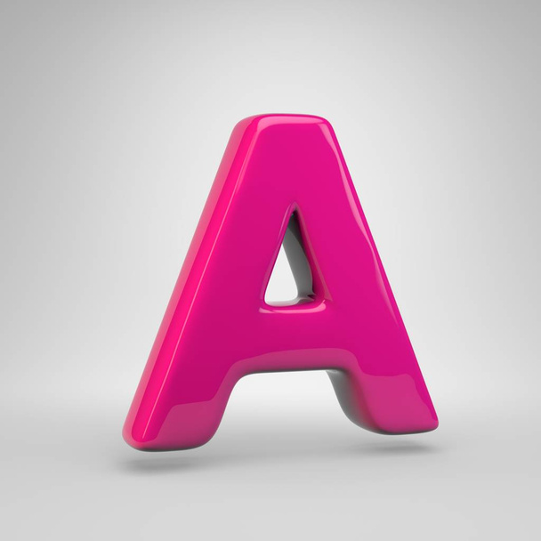 プラスチック ピンク色文字、大文字。白い背景に分離された 3 d レンダリング光沢のあるフォント - 写真・画像