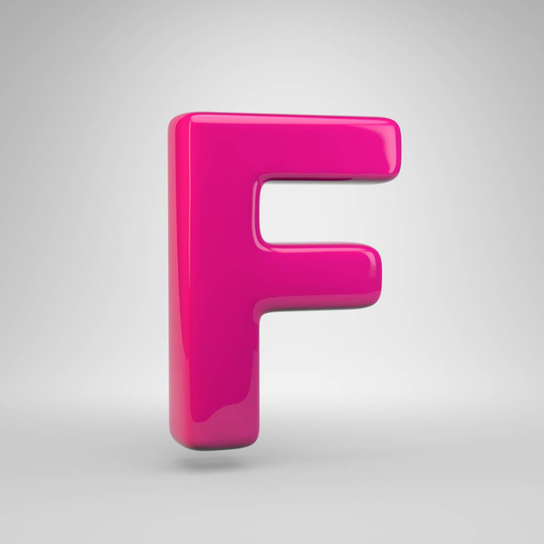 プラスチック ピンク色文字大文字 F。白い背景に分離された 3 d レンダリング光沢のあるフォント - 写真・画像