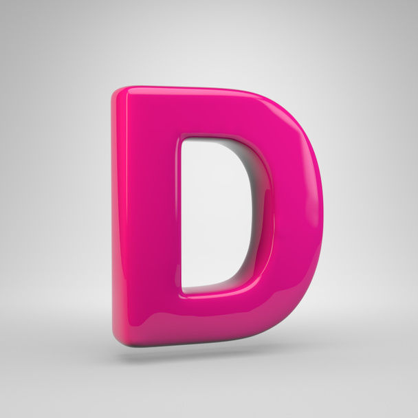 プラスチック ピンク色文字大文字 D。白い背景に分離された 3 d レンダリング光沢のあるフォント - 写真・画像