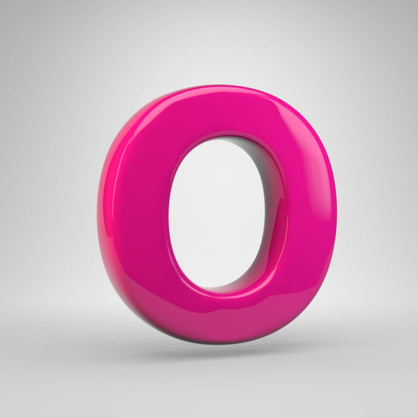 プラスチック ピンク色文字大文字 O。白い背景に分離された 3 d レンダリング光沢のあるフォント - 写真・画像