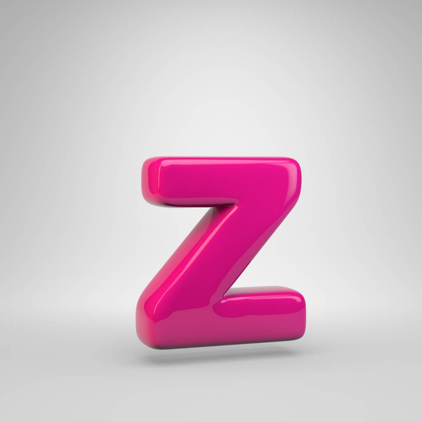 プラスチック ピンク色文字 Z 小文字。白い背景に分離された 3 d レンダリング光沢のあるフォント - 写真・画像