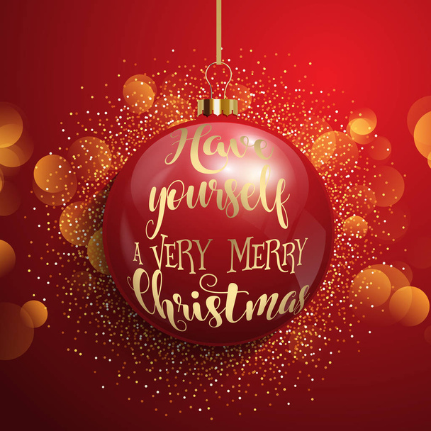 Christmas background with hanging bauble on bokeh lights - Vector, imagen
