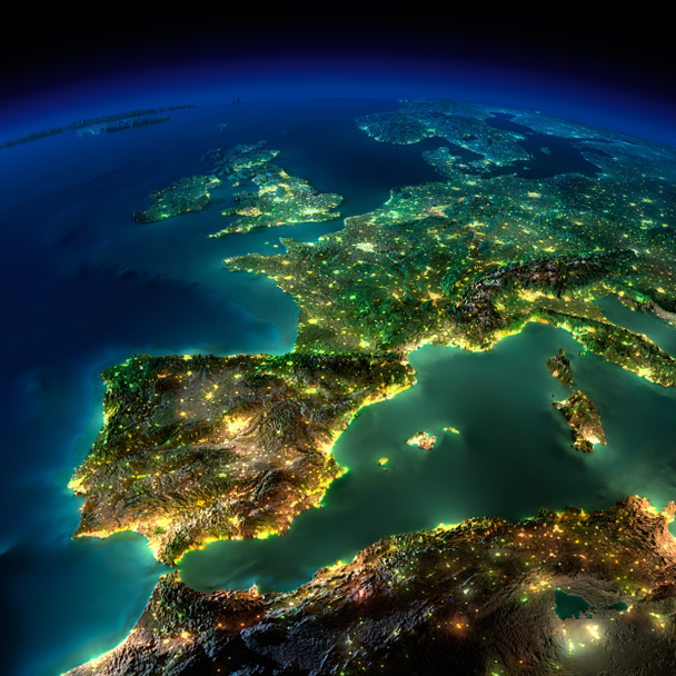 νύχτα γη. ένα κομμάτι της Ευρώπης - Ισπανία, Πορτογαλία, Γαλλία - Φωτογραφία, εικόνα