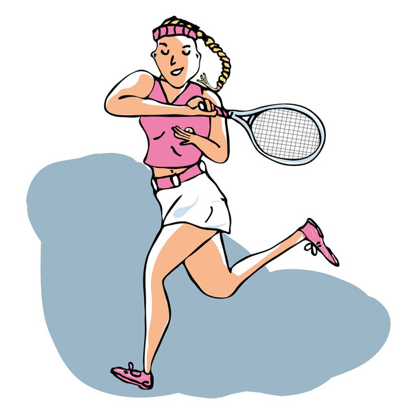 Hand drawn vector of female tennis player playing a volley stroke. Editable layers. - Vector, Image