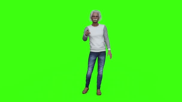 een oude Man staat en legt iets, groen scherm - Video