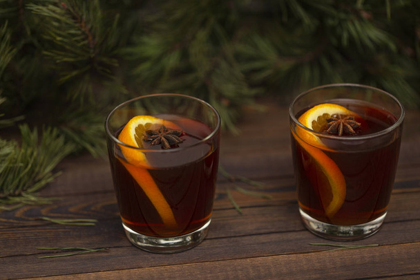 Christmas mulled wine on wooden background   - Foto, immagini