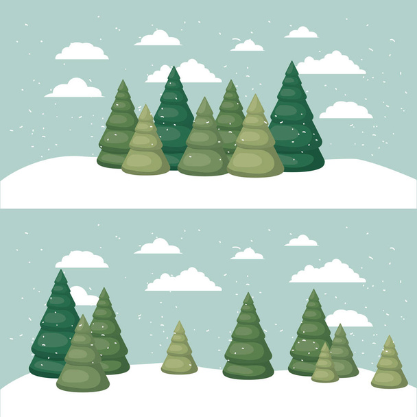 snowscape with pines forest scene - Vector, Image