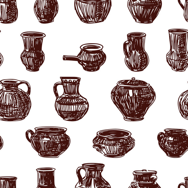 Seamless pattern of clayware sketches - Vector, Imagen