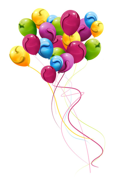 Kleurrijke ballonnen, ingericht met vrolijke boeket - Foto, afbeelding