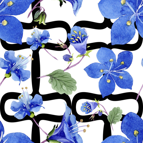 青い phacelia の花。水彩イラスト セット。シームレスな背景パターン。壁紙印刷手触りの生地. - 写真・画像