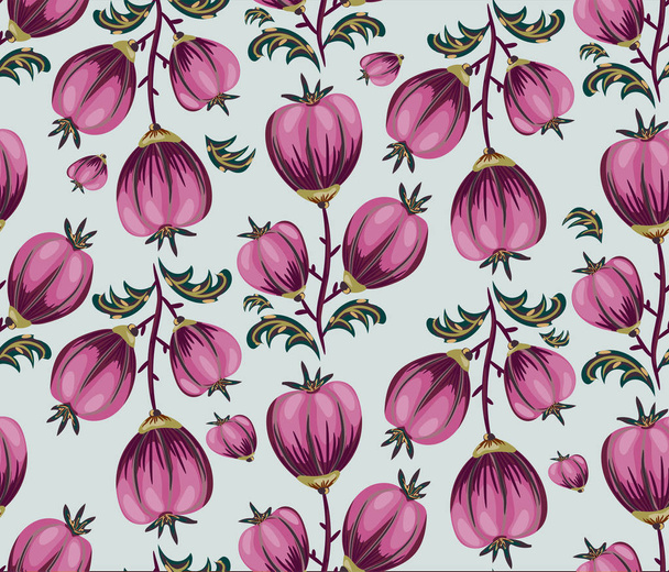 Seamless floral background with pink round flowers on white. Hand drawn tiled wrapping paper pattern. Vector illustrated floral texture. - Vector, Image