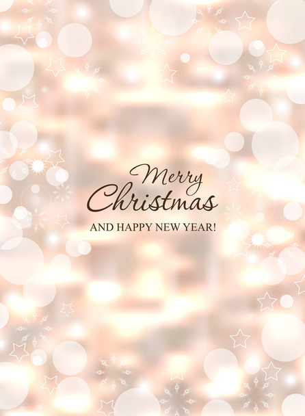Christmas glowing vertical background. Holiday New Year abstract glitter. Winter decorative texture blurred bokeh. Vector illustration. - ベクター画像