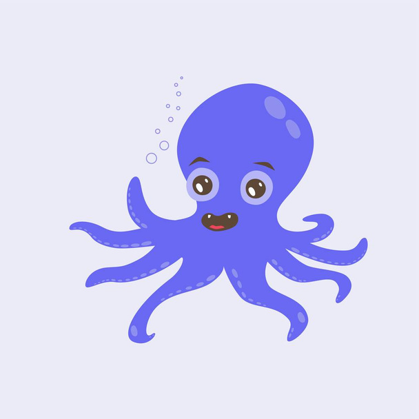 Cute violet octopus cartoon - Vector, Imagen