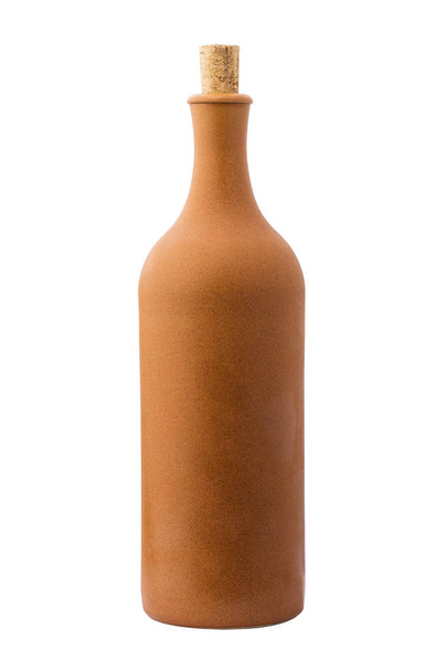 Clay bottle of wine, on white background. isolated object. Clean, empty for your design - Photo, Image