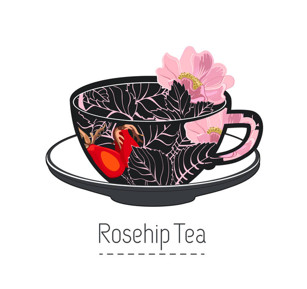 hand drawn cup of rose hips tea - Vector, Imagen